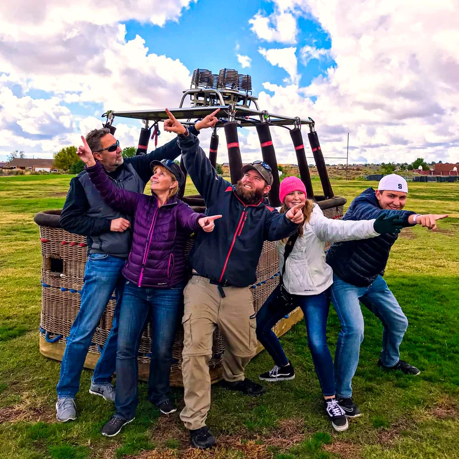 Group celebrating after landing