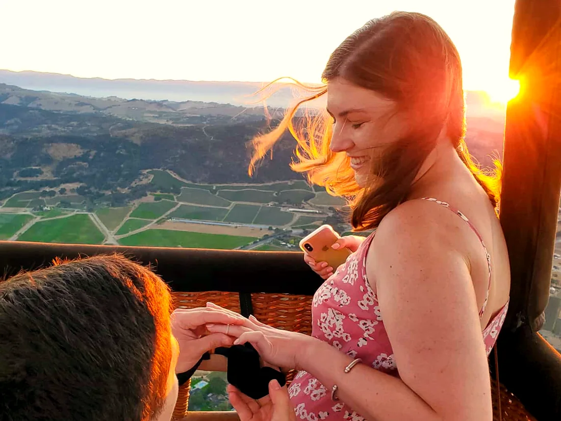 Couple at sunrise after a balloon flight